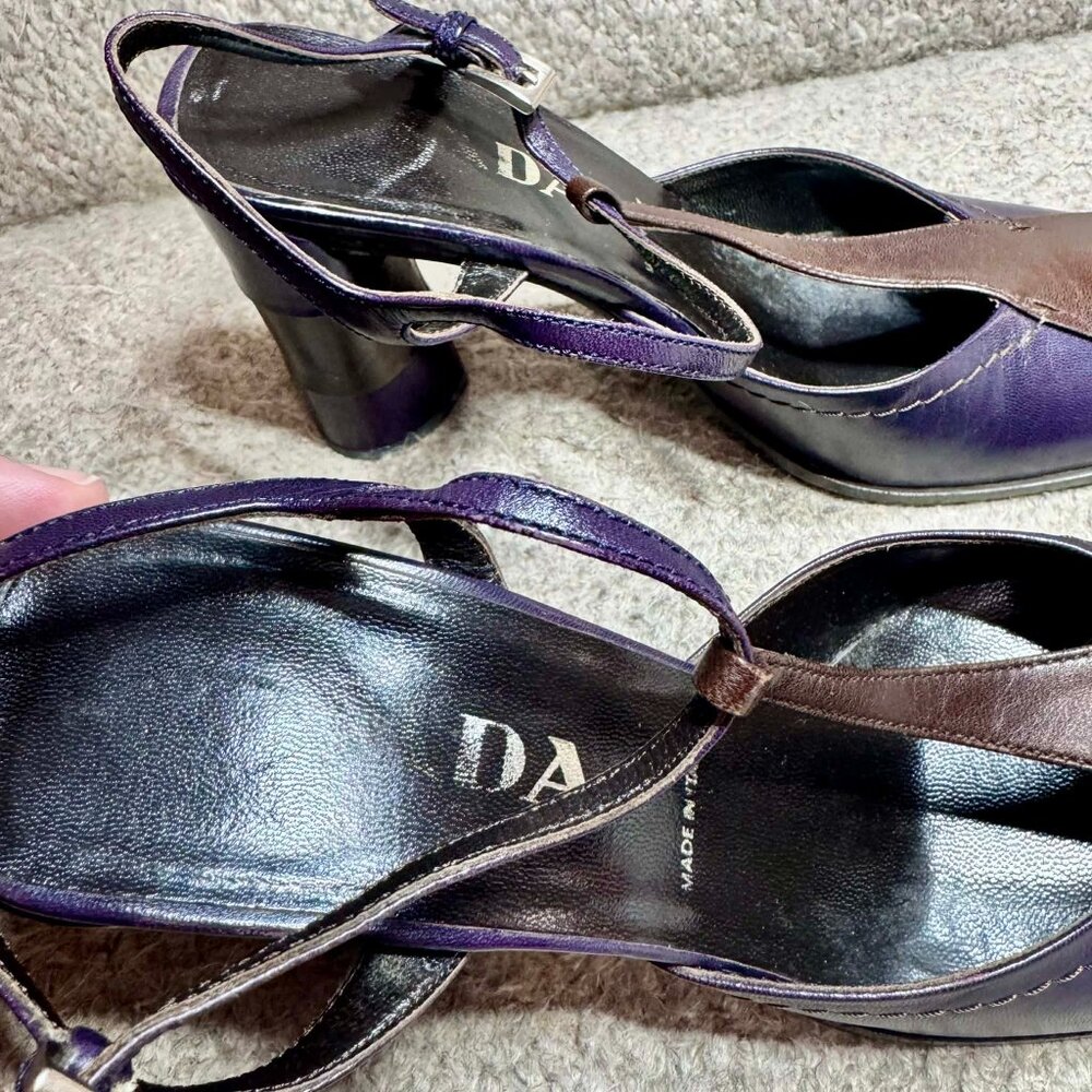 Vintage Prada Purple Brown Leather Mary Jane Heels 36.5 - Picture 7 of 9